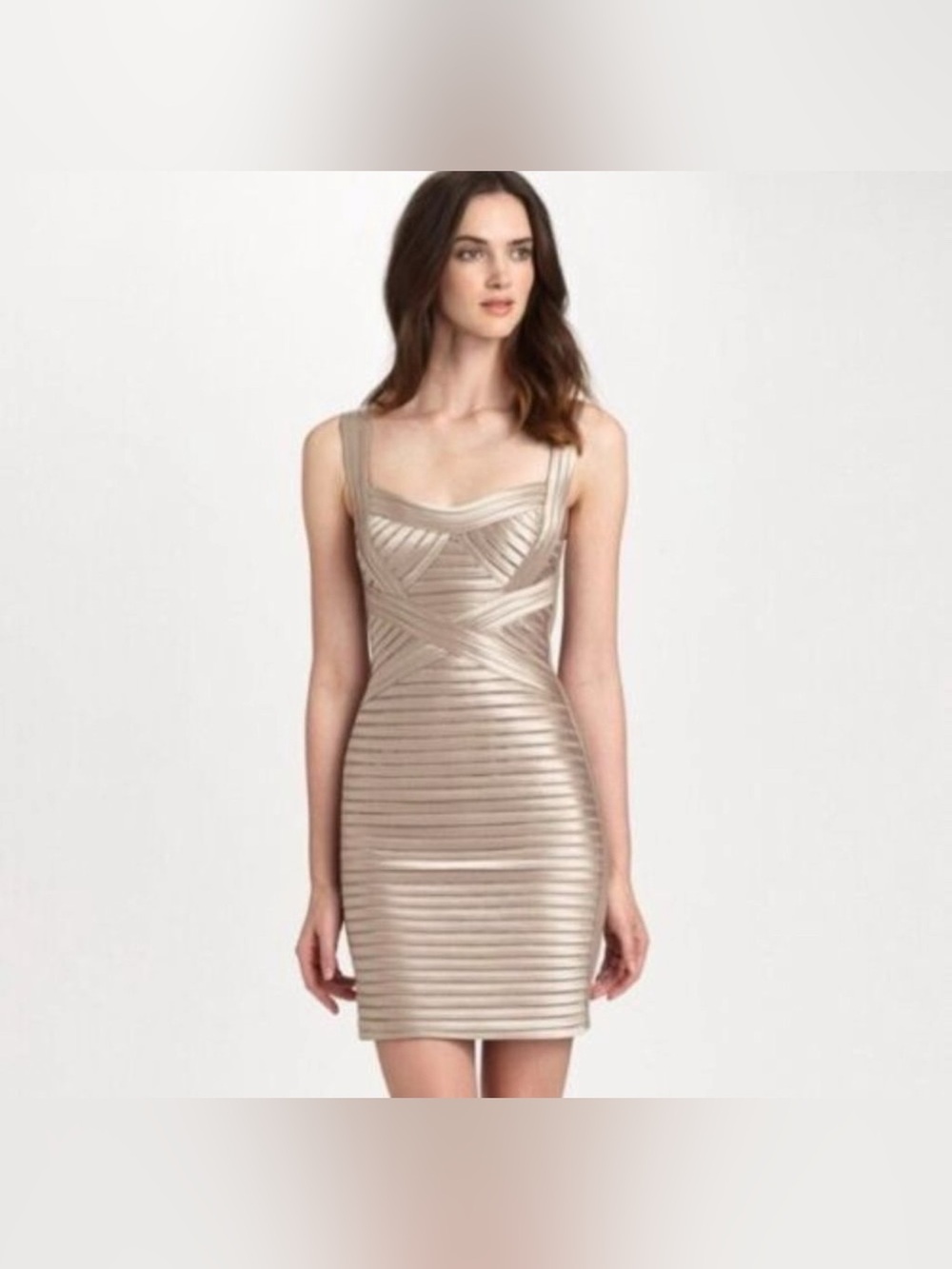 BCBGMAXAZRIA Rivas Satin Bandage Bodycon Mini Dress White Gardenia Size 0